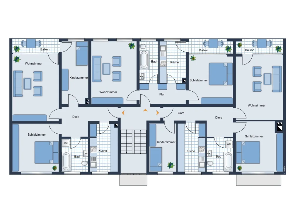 B10 Grundriss 1. - 3. OG