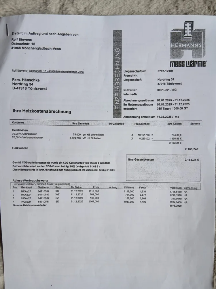 Heizkostenabrechnung 2025 Hänschke