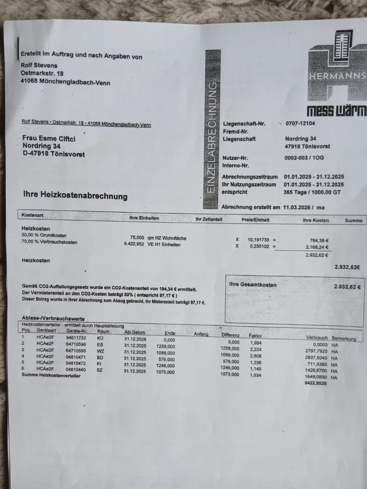 Heizkostenabrechnung 2025 Ciftci