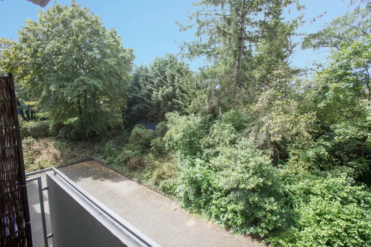 Blick vom Balkon ins Grüne