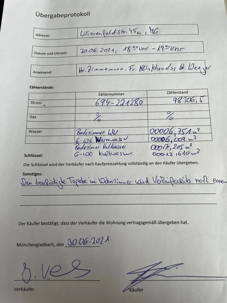 Übergabeprotokoll